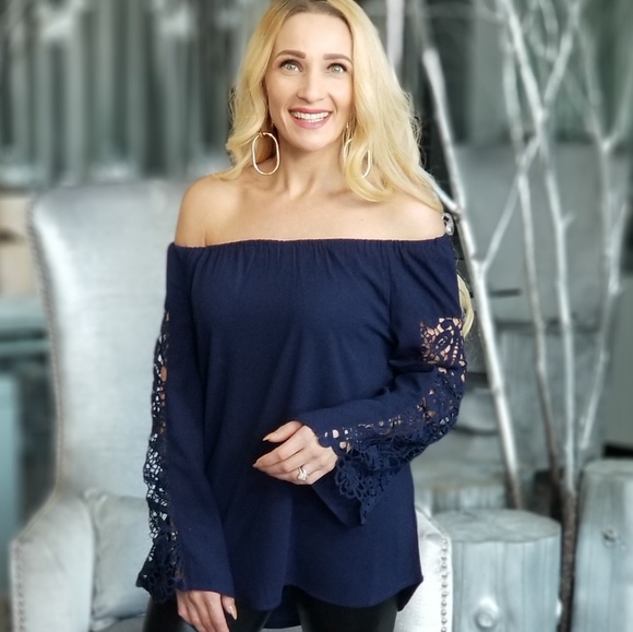 OFF SHOULDER TOP Blue - Picture 3 of 4